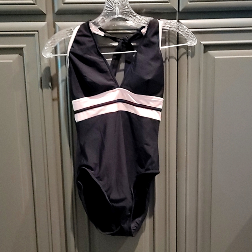 Black & Pink Halter Tie One Piece